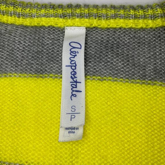 Areopostale Neon Yellow Gray Striped Long Sleeve Crewneck Sweater SP - Picture 2 of 6